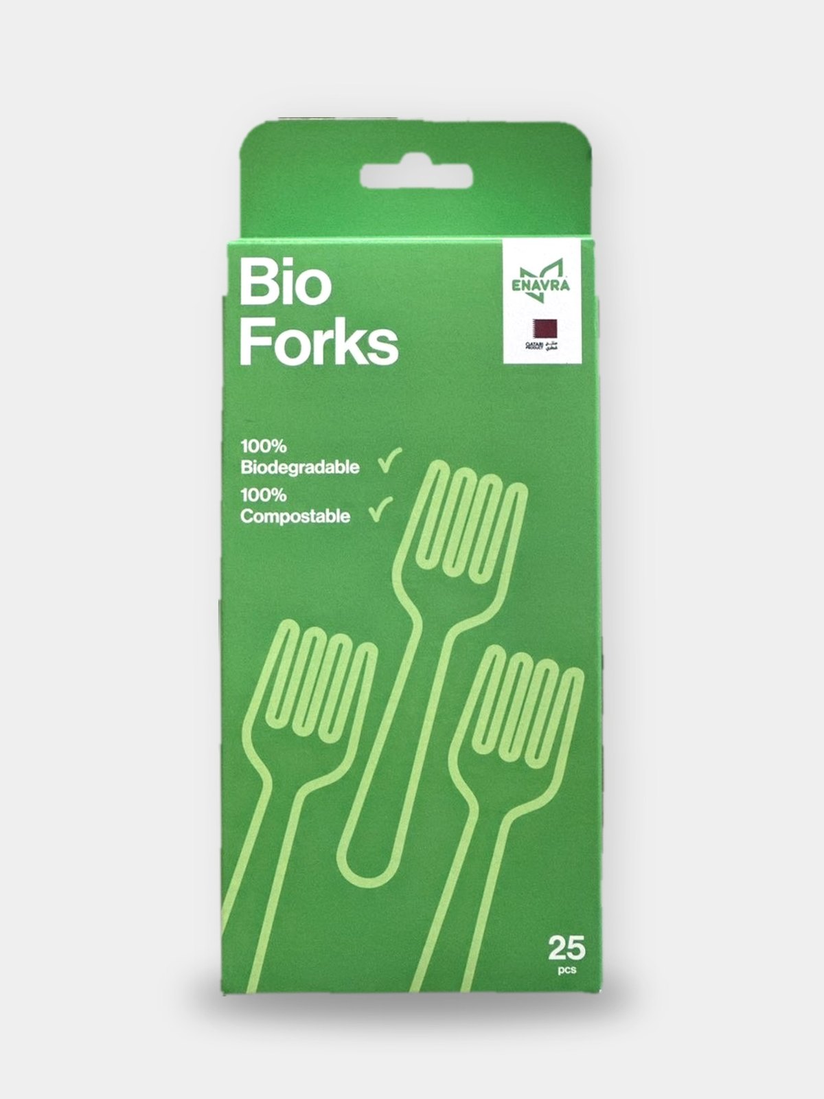 Enavra Bio Forks, pack of 25 biodegradable forks, made in Qatar